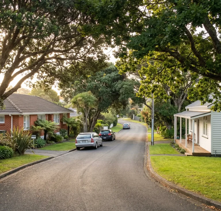 Bethlehem | Best Mortgages NZ Illustration of established homes and gardens along a leafy residential street
