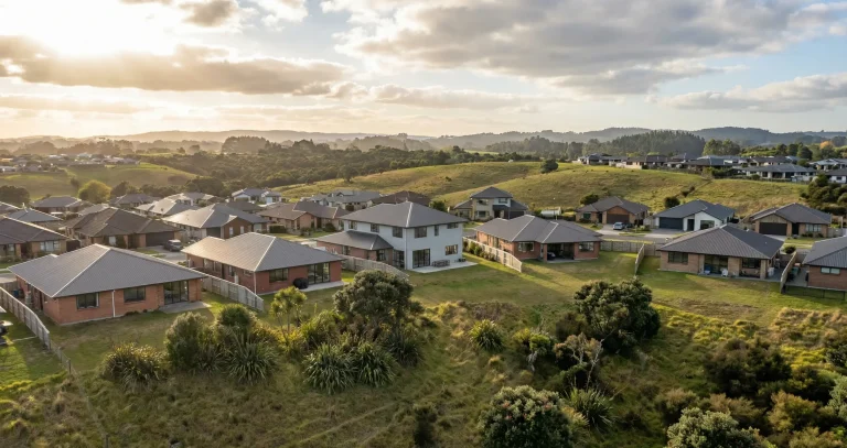 Ohauiti | Best Mortgages NZ Illustration of homes on rolling land beside green open space