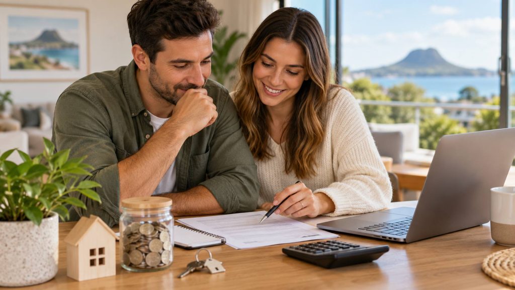 Getting a Mortgage with a Small Deposit | Best Mortgages NZ Tauranga first-home buyers reviewing a small-deposit home loan plan at home.